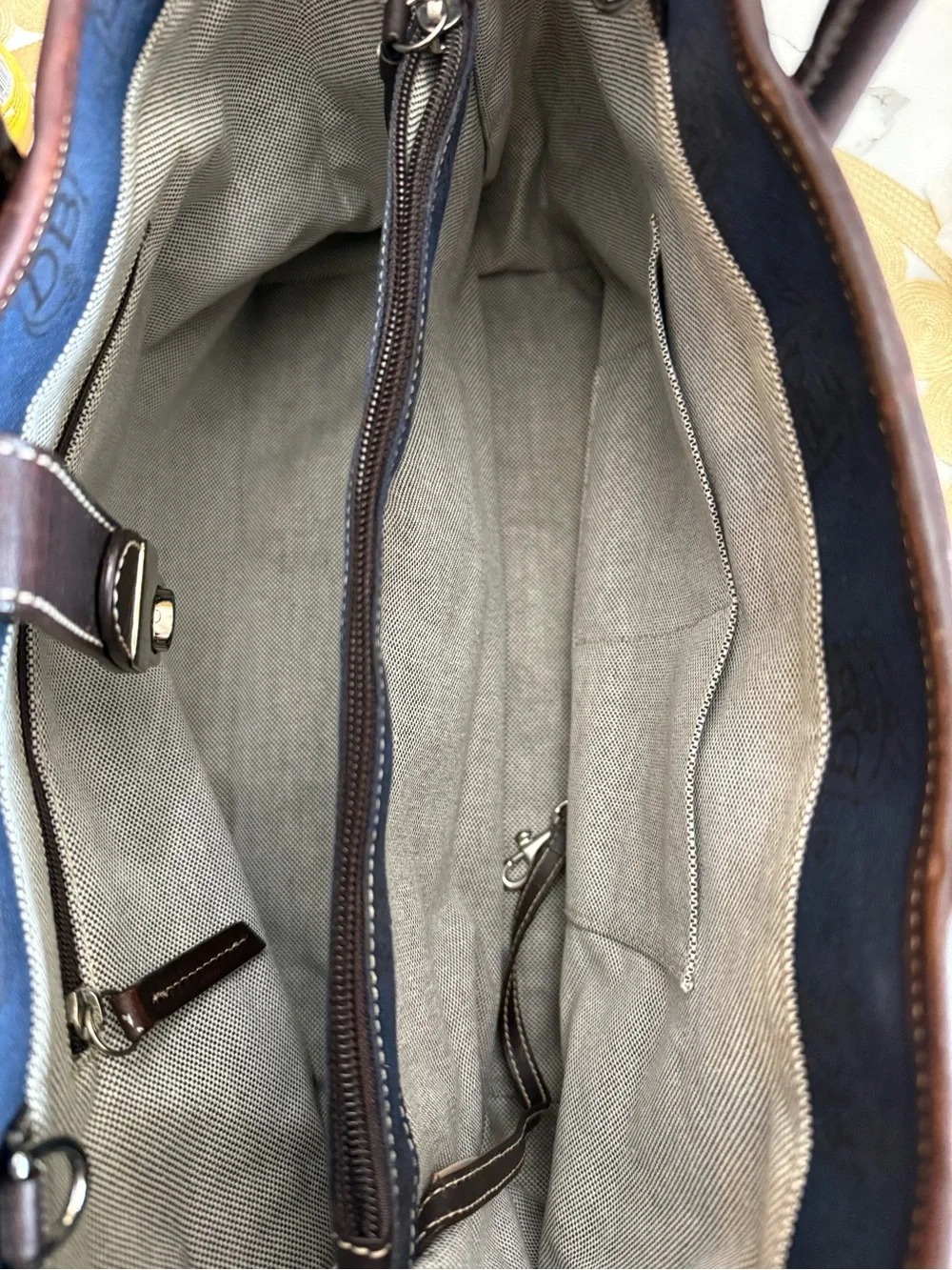 Dooney & Bourke Navy Blue canvas Tote with Dark Brown Leather Trim (Vintage)